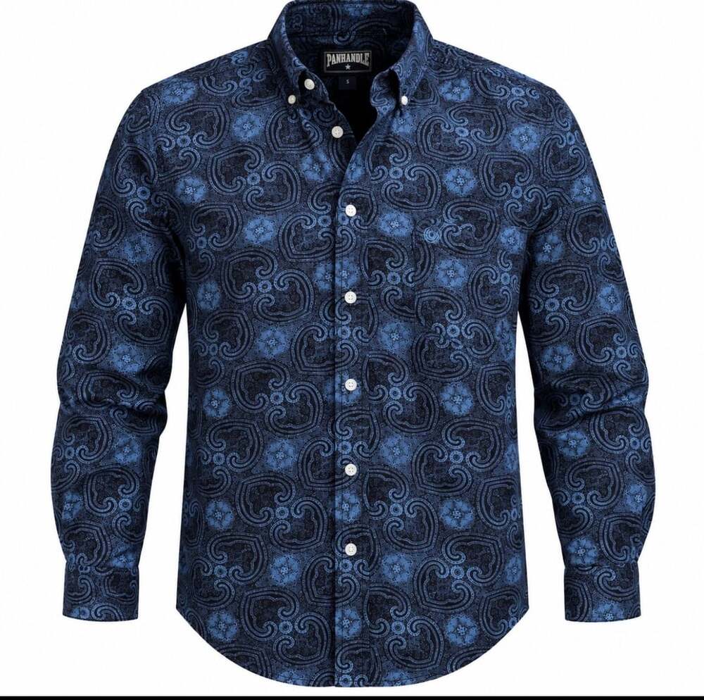 PANHANDLE Men’s Small Blue Black Paisley Western Button Down Shirt